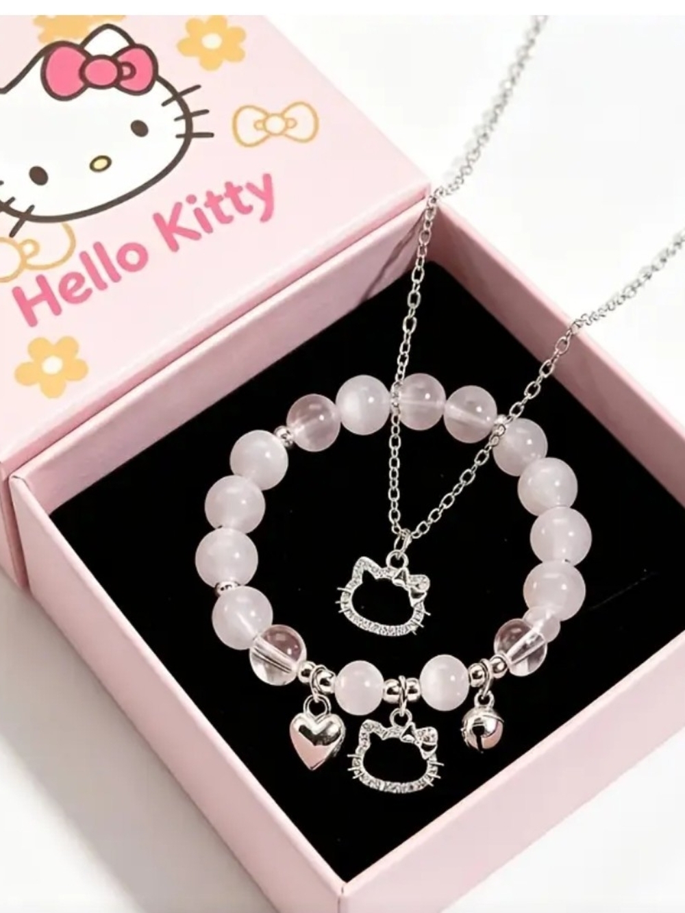 Hello Kitty Pink Beaded Necklace & Bracelet Set